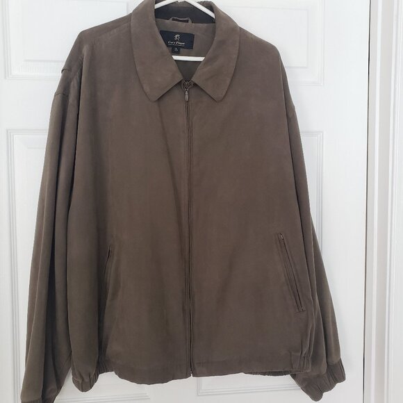 Gary Player Men's Light Brown Faux Suede Full Zip Golf Bomber Jacket Size 3XL - Picture 1 of 10